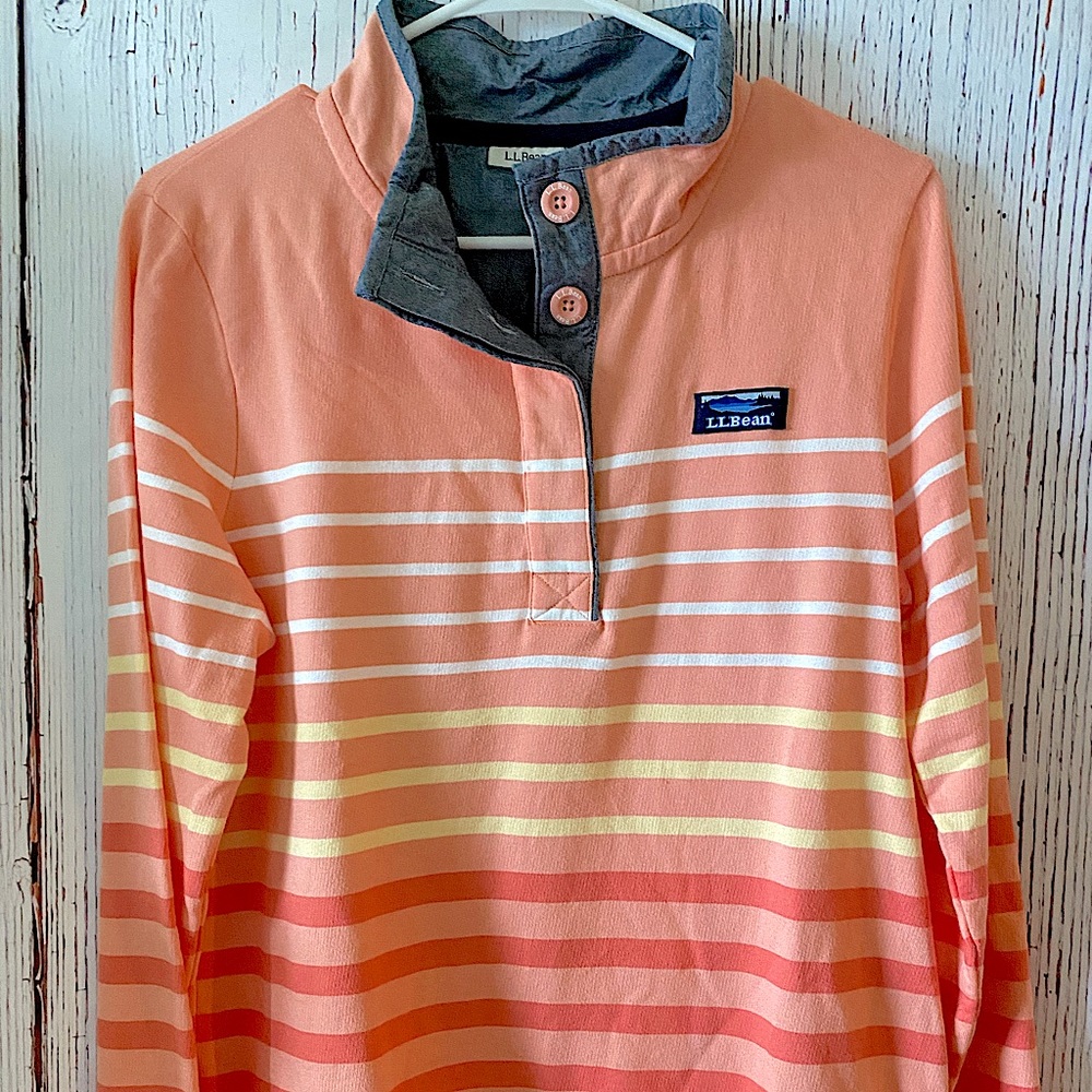 L.L. Bean Striped Beach Nautical Orange Pullover M